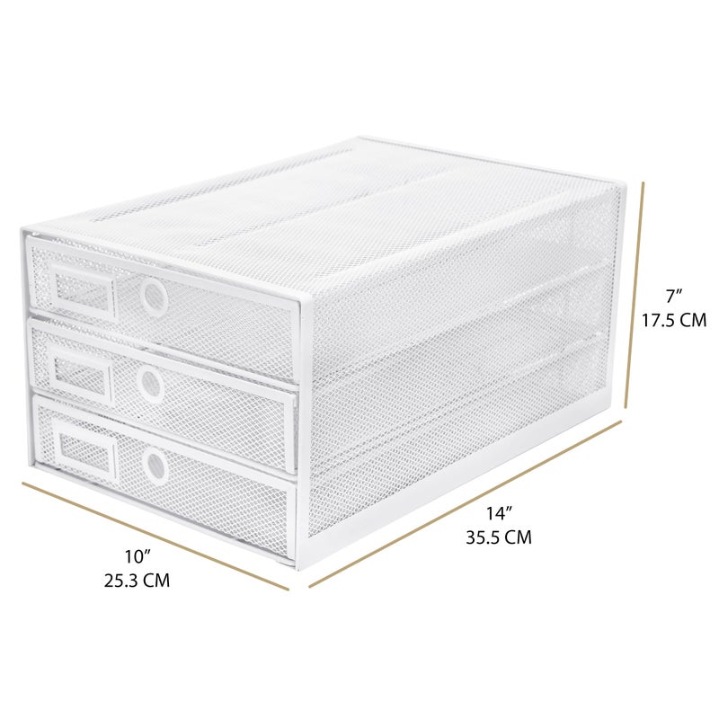 Exerz Paper Sorter 3 Drawer Wire Mesh A4 / Desk Multifunctional Desk Organiser/Multi-Layer Letter Tray - for Documents  Magazines  Notebooks and Letter (White) - Image 2